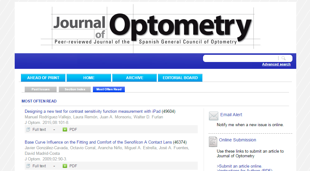 “Designing a new test for Contrast Sensitivity Function measurement with iPad” a la cabeza de los artículos más leídos de la revista Journal of Optometry